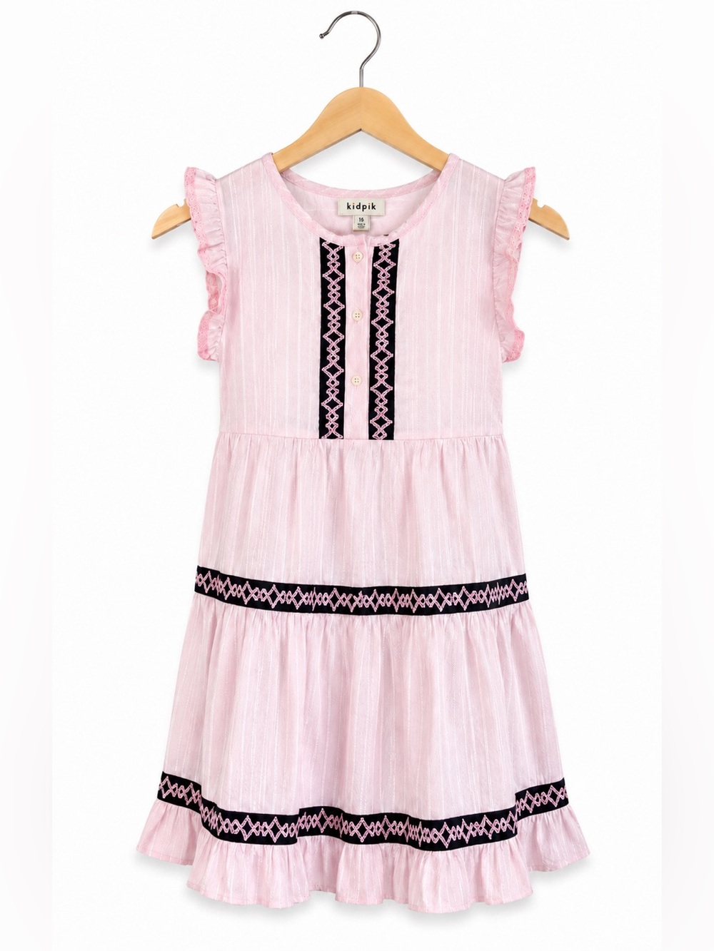 Kidpik Girls Dress 16 Pink Navy Ruffle Boho‎ Peasant NEW Flutter Sleeve